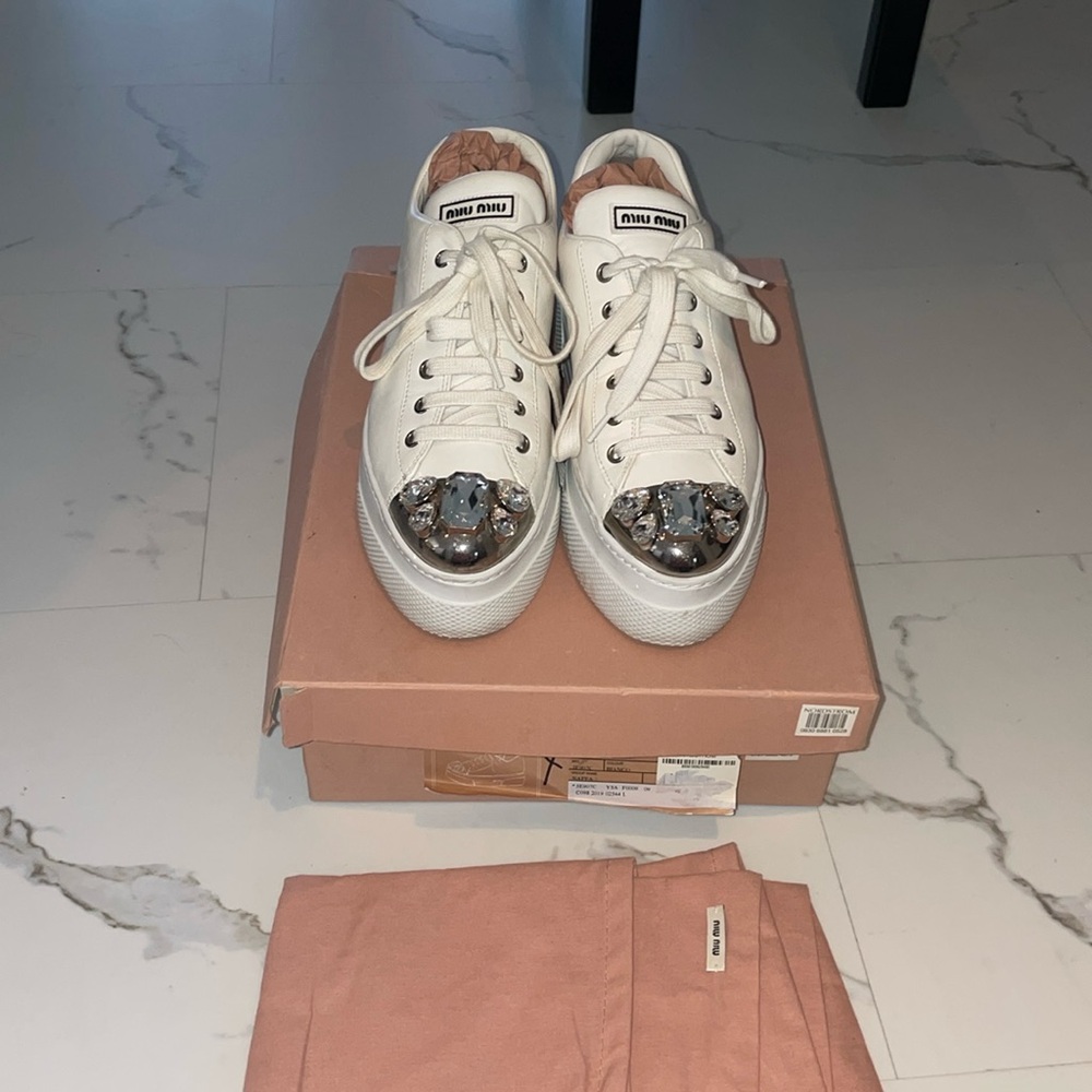 Miu Miu Swarovski crystal toe cap sneakers